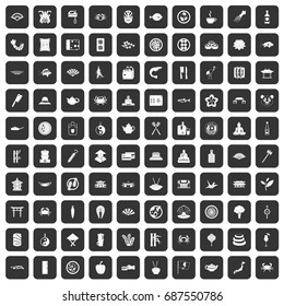 100 sushi bar icons set in black color isolated vector illustration