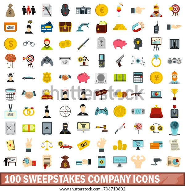 100 sweepstakes company icons set in flat\
style for any design vector\
illustration