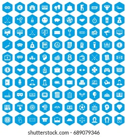 100 sweepstakes icons set in blue hexagon isolated vector illustration