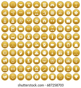 100 sweepstakes icons set in gold circle isolated on white vectr illustration