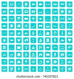 100 sweepstakes icons set in grunge style blue color isolated on white background vector illustration