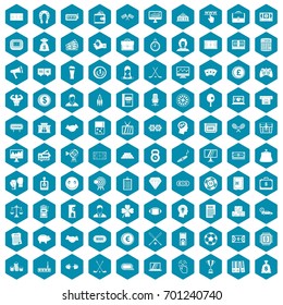 100 sweepstakes icons set in sapphirine hexagon isolated vector illustration