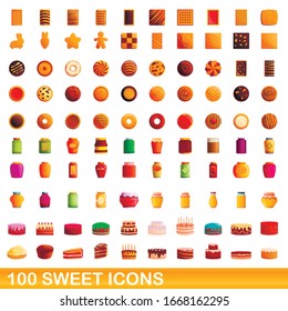 100 sweet icons set. Cartoon illustration of 100 sweet icons vector set isolated on white background