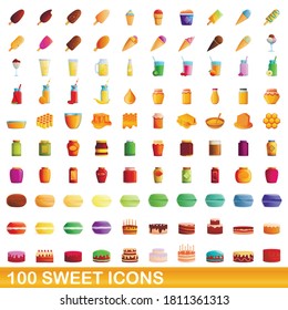 100 sweet icons set. Cartoon illustration of 100 sweet icons vector set isolated on white background