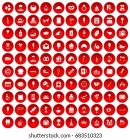 100 sweets icons set red