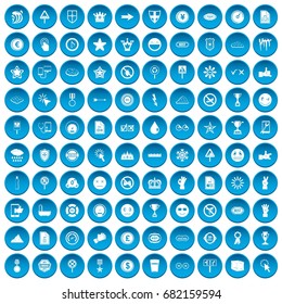 100 symbol icons set in blue circle isolated on white vector illustration