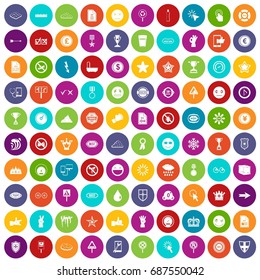 100 symbol icons set in different colors circle isolated vector illustration