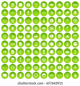 100 symbol icons set green circle isolated on white background vector illustration