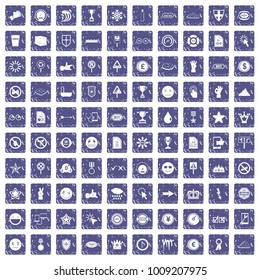 100 symbol icons set in grunge style sapphire color isolated on white background vector illustration