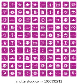 100 symbol icons set in grunge style pink color isolated on white background vector illustration