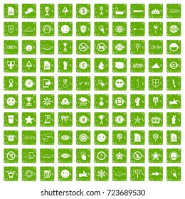 100 symbol icons set in grunge style green color isolated on white background vector illustration