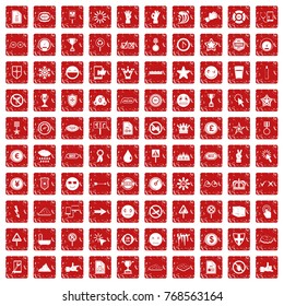 100 symbol icons set in grunge style red color isolated on white background vector illustration