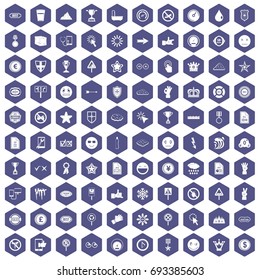 100 symbol icons set in purple hexagon isolated vector illustration