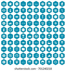 100 symbol icons set in sapphirine hexagon isolated vector illustration