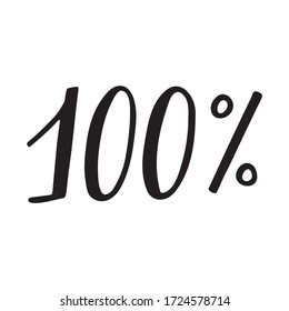 100% symbol vector icon. Handwritten sign one hundred percent isolated on white background 