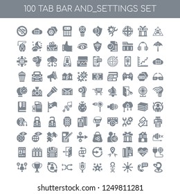 100 Tab bar and_settings universal icons pack with Warning, Phone call, Sun, Pin, Star, Microphone, Shuffle, Refresh, Trophy, Add