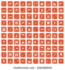 100 tackle icons set in grunge style orange color isolated on white background vector illustration