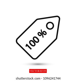 100% tag icon, stock vector illustration flat design style