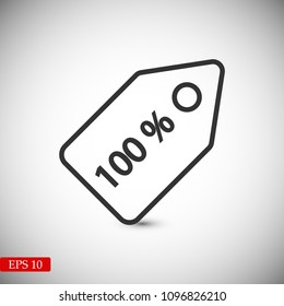 100% tag icon, stock vector illustration flat design style