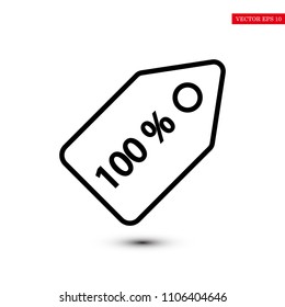 100% tag icon, stock vector illustration flat design style