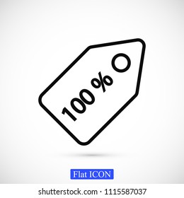 100% tag icon, stock vector illustration flat design style
