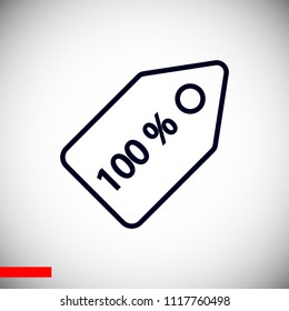 100% tag icon, stock vector illustration flat design style