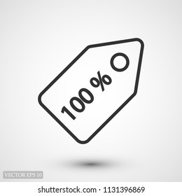 100% tag icon, stock vector illustration flat design style
