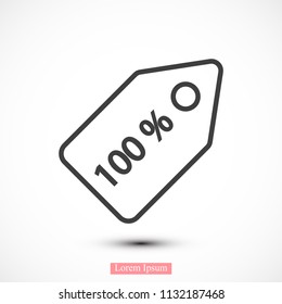 100% tag icon, stock vector illustration flat design style
