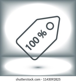 100% tag icon, stock vector illustration flat design style