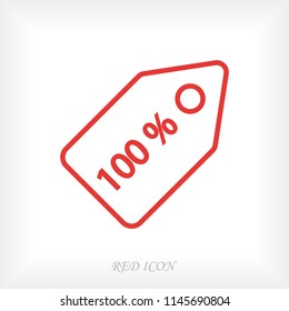 100% tag icon, stock vector illustration flat design style