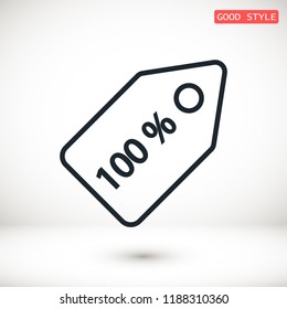 100% tag icon, stock vector illustration flat design style