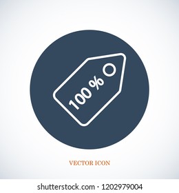 100% tag icon, stock vector illustration flat design style