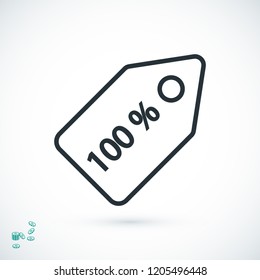 100% tag icon, stock vector illustration flat design style