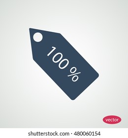 100% tag icon, vector best flat icon, EPS