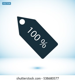 100% tag icon, vector best flat icon, EPS