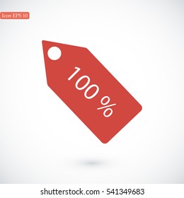 100% tag icon, vector best flat icon, EPS