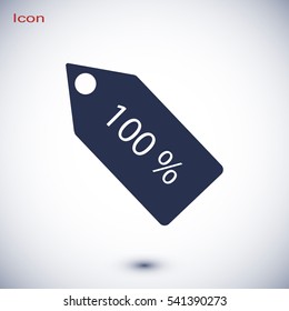 100% tag icon, vector best flat icon, EPS