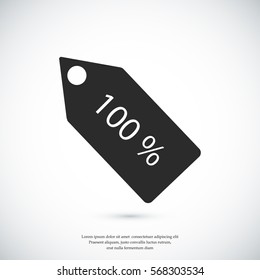 100% tag icon, vector best flat icon, EPS