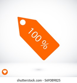 100% tag icon, vector best flat icon, EPS
