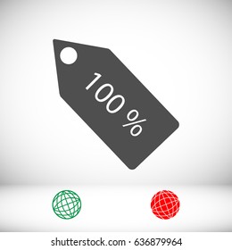 100% tag icon, vector best flat icon, EPS