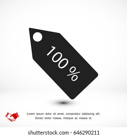 100% tag icon, vector best flat icon, EPS