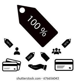 100% tag icon, vector best flat icon, EPS