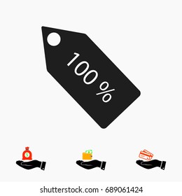 100% tag icon, vector best flat icon, EPS
