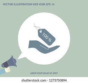 100% tag icon, vector illustration. Flat design style