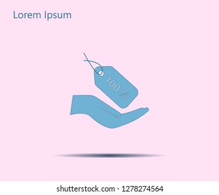 100% tag icon, vector illustration. Flat design style