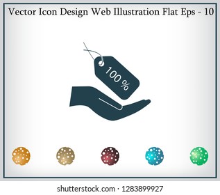 100% tag icon, vector illustration. Flat design style