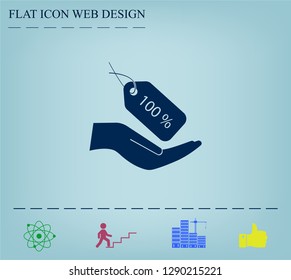 100% tag icon, vector illustration. Flat design style