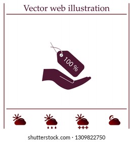 100% tag icon, vector illustration. Flat design style