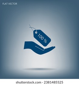 100% tag icon, vector illustration. Flat design style