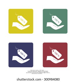 100% tag icon, vector illustration. Flat design style